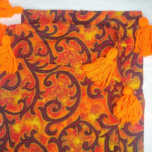 Vintage 70s Handmade Pillow Shams Set of 3 Orange Red Swirl Tassel Standard Size - Picture 12 of 16
